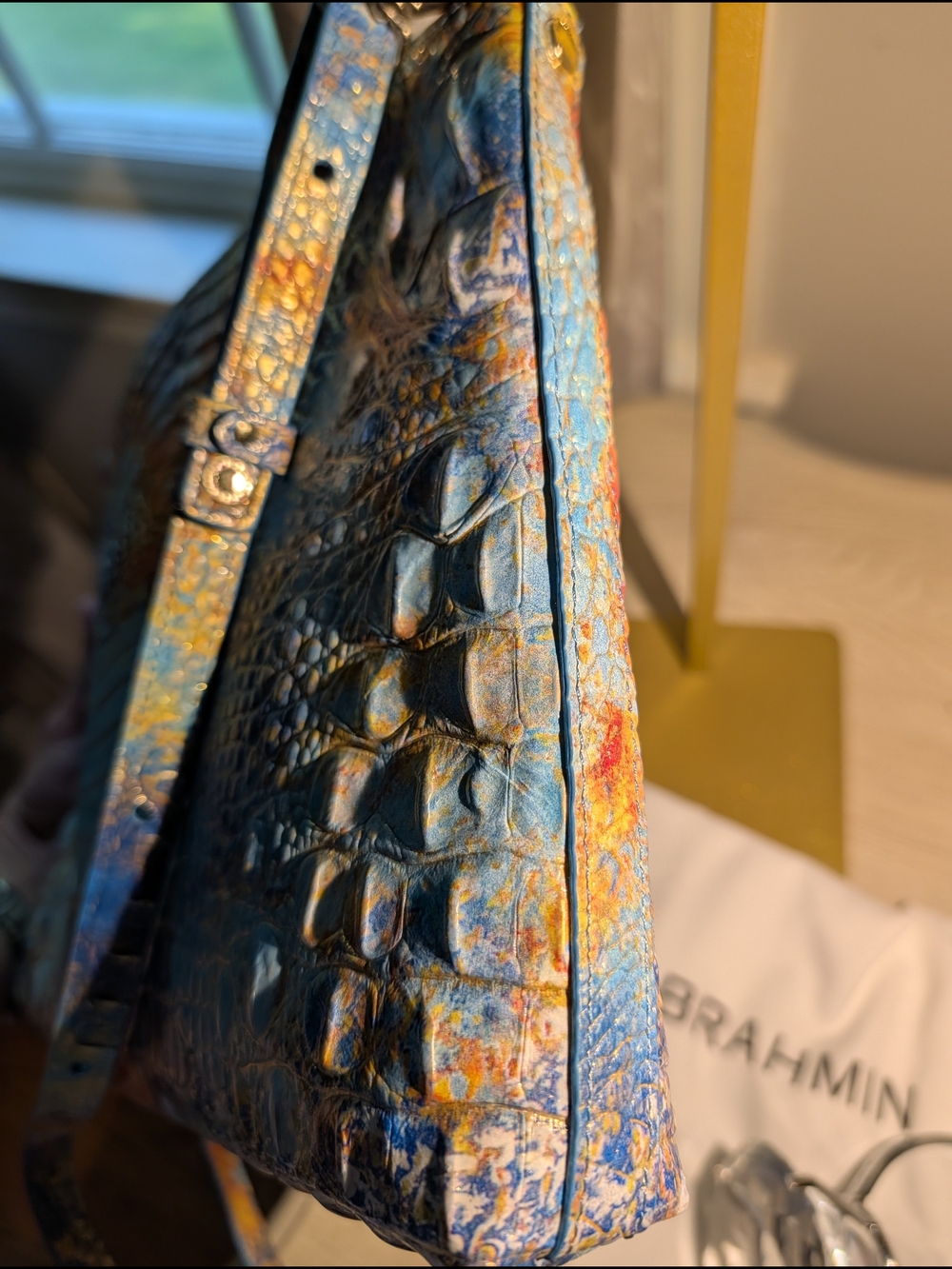 Brahmin Blue Multi Croc-Embossed Leather Shoulder Bag - Picture 15 of 16